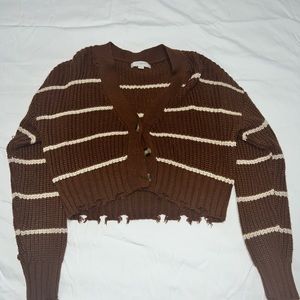 Brown and white sweater cardigan